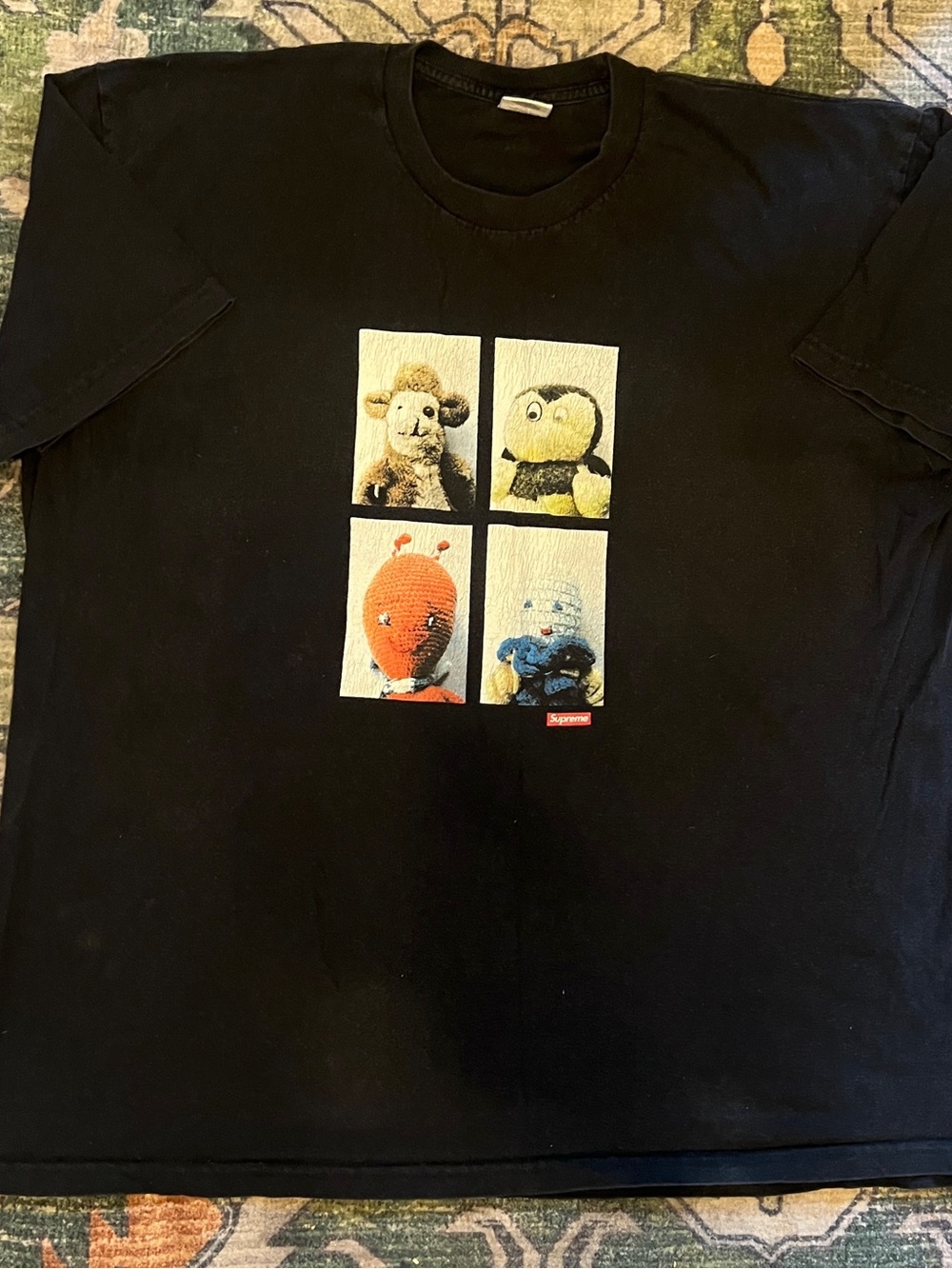 Supreme Black Graphic Plush Toy Panel T-Shirt